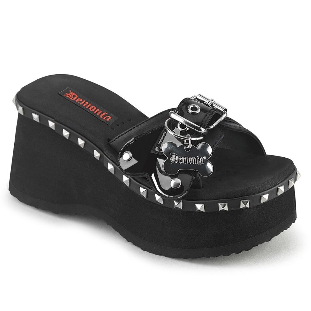 Demonia Funn-28 Black Platform Sandals with Studs